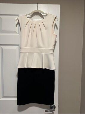 Enfocus Studio Ivory and Black Sleeveless Peplum Midi Dress